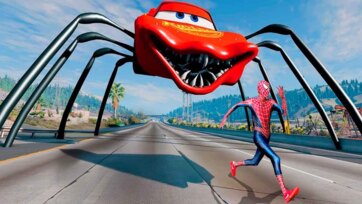 Spider Car Giant Chase with Color Runners - Fun Kids Highway Adventure