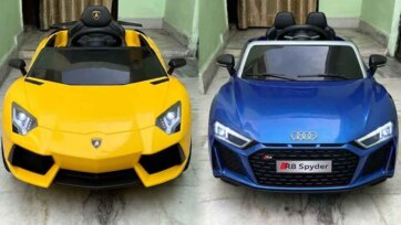 Yellow Lamborghini and Blue Audi Ride-On Cars Adventure for Kids